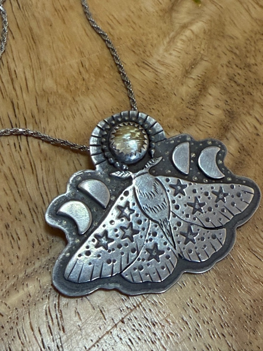 Ariana Victoria Rose Luna Moth Moon Phase Pendant Necklace w/ rutilated quartz